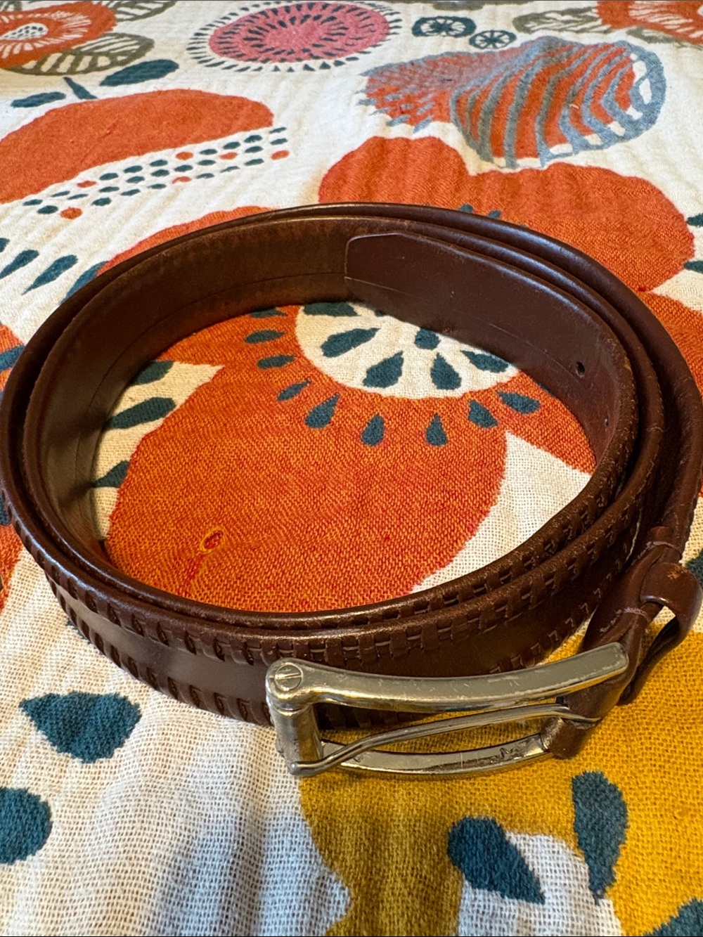 Cole Haan Dark Brown Leather Belt with Silver Buckle